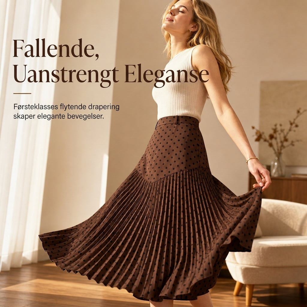 🔥 50% RABATT👗 | Høyt midjet plissert skjørt for dame – Prikkemønster & flatterende A-linje