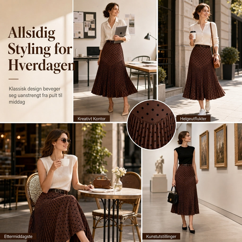 🔥 50% RABATT👗 | Høyt midjet plissert skjørt for dame – Prikkemønster & flatterende A-linje