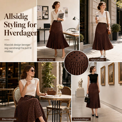 🔥 50% RABATT👗 | Høyt midjet plissert skjørt for dame – Prikkemønster & flatterende A-linje