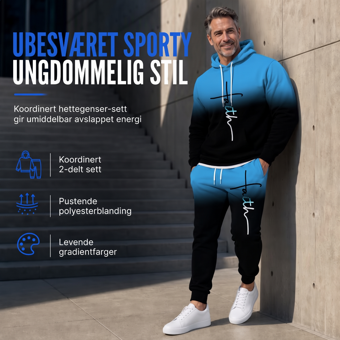 Herre 3D digitaltrykt treningsdress med langermet hettegenser og bukser, løs passform, for vår og høst