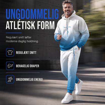 Herre 3D digitaltrykt treningsdress med langermet hettegenser og bukser, løs passform, for vår og høst