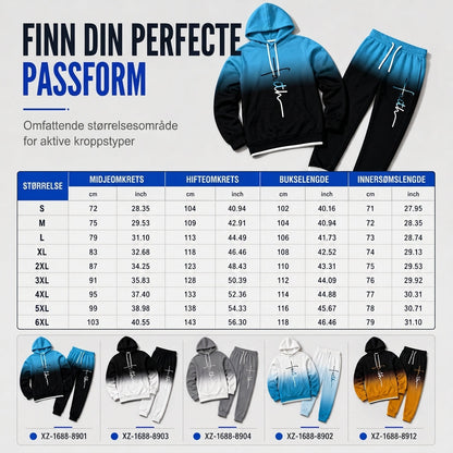 Herre 3D digitaltrykt treningsdress med langermet hettegenser og bukser, løs passform, for vår og høst