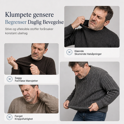 Genser for menn med kvart glidelås, stående krage, bomullsblanding og lange ermer