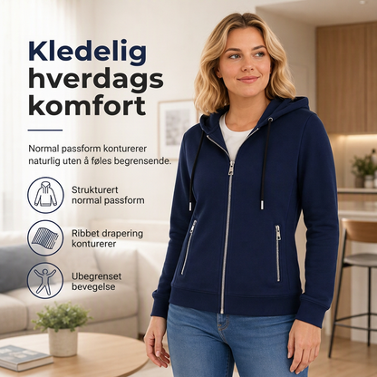 Premium hettegenser for kvinner med hel glidelås og glidelåslommer