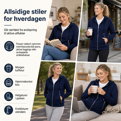 Premium hettegenser for kvinner med hel glidelås og glidelåslommer