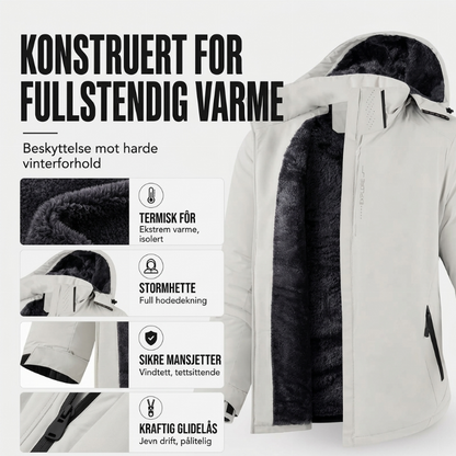 Vanntett herrejakke med hette og plysjfor
