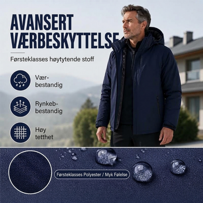 Vanntett herrejakke med hette og plysjfor