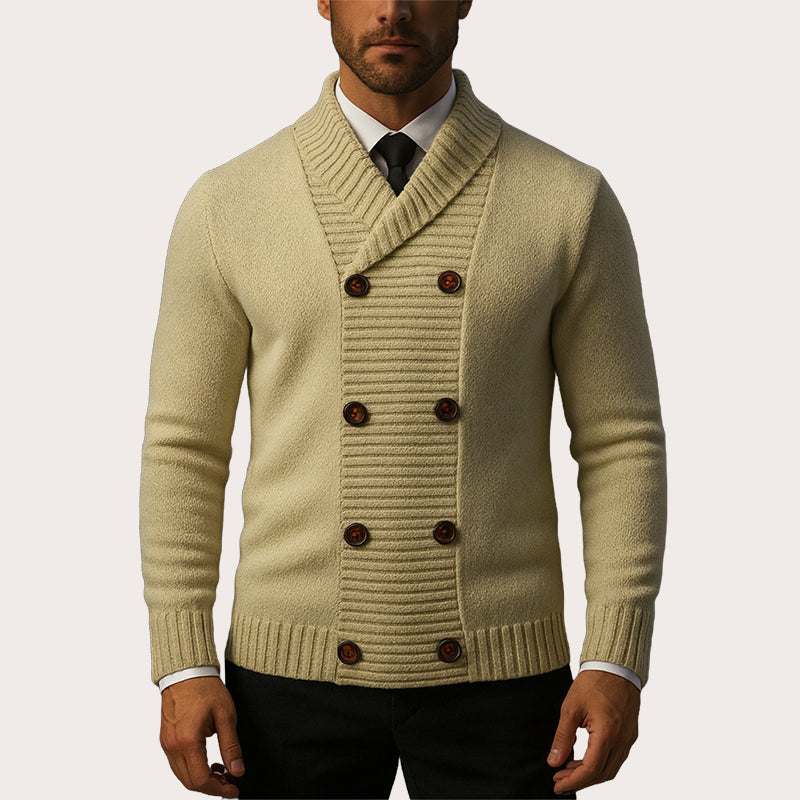Herre Cardigan med Sjalskrage – Elegant Strikkejakke