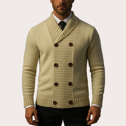 Herre Cardigan med Sjalskrage – Elegant Strikkejakke