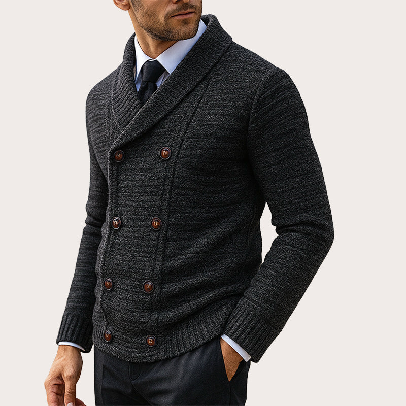 Herre Cardigan med Sjalskrage – Elegant Strikkejakke