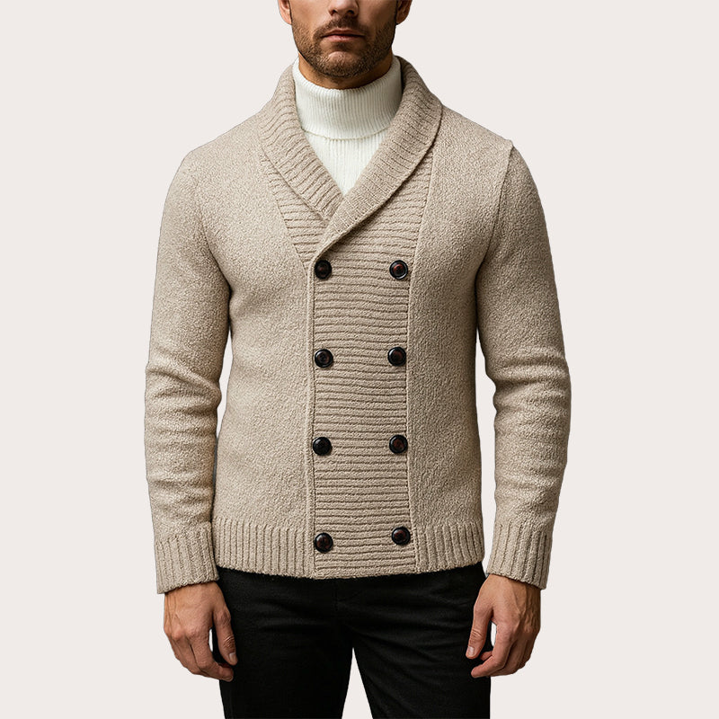Herre Cardigan med Sjalskrage – Elegant Strikkejakke
