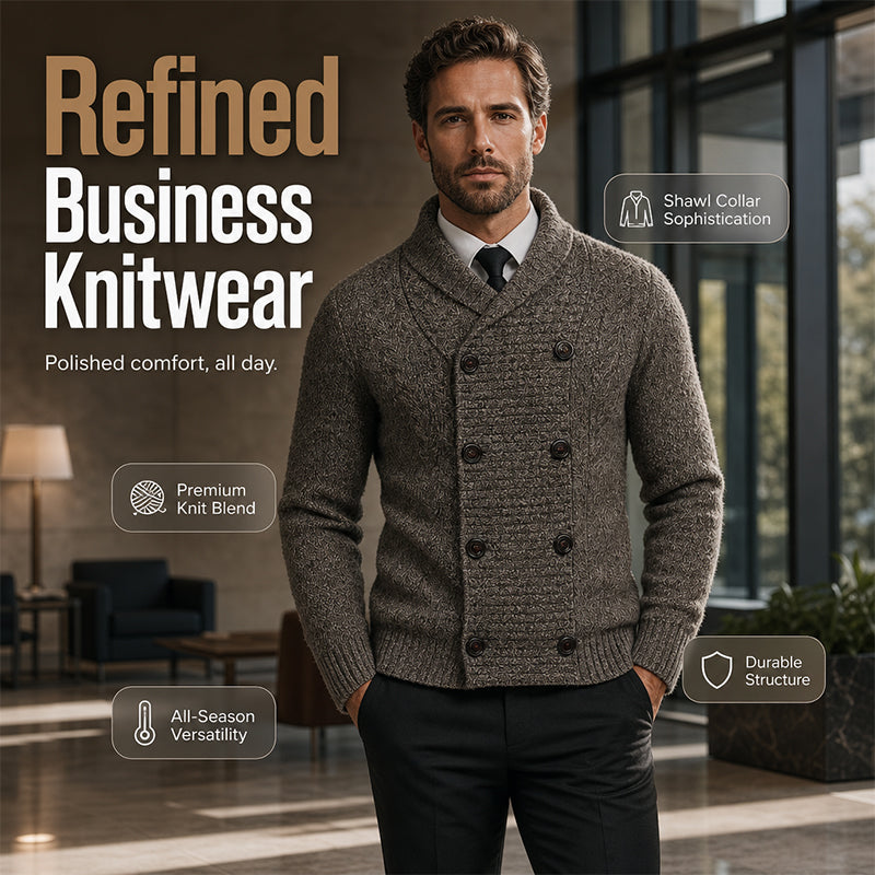 Herre Cardigan med Sjalskrage – Elegant Strikkejakke