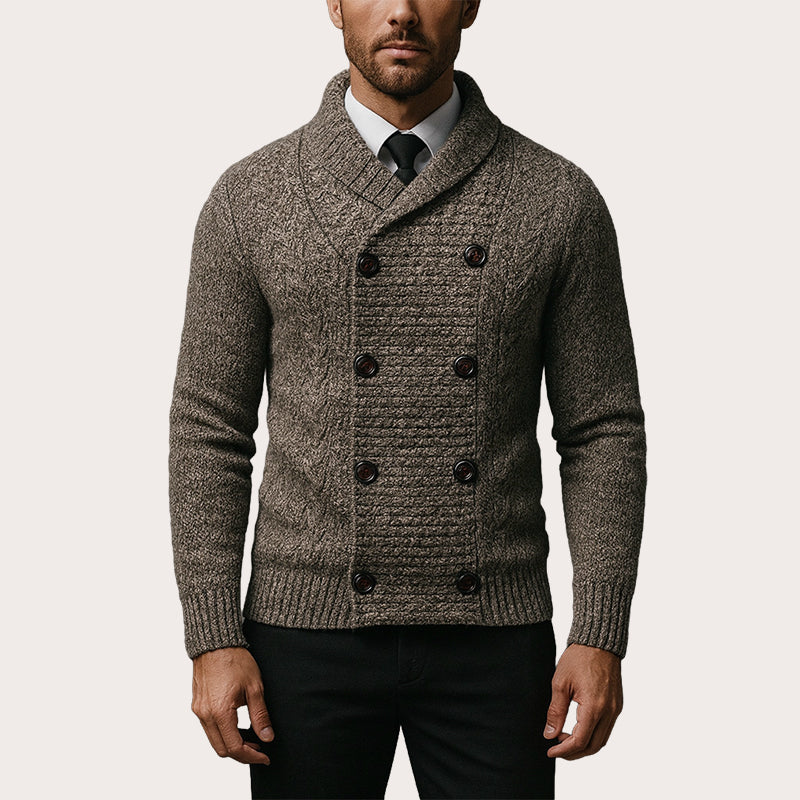 Herre Cardigan med Sjalskrage – Elegant Strikkejakke