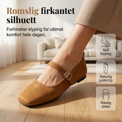Komfortable ballettsko i semsket PU-skinn med reim