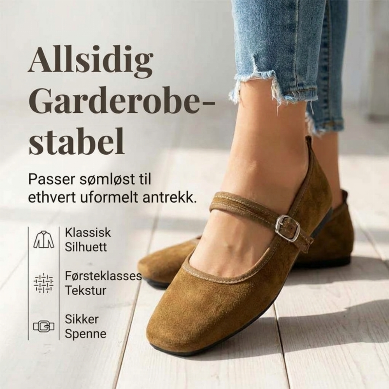 Komfortable ballettsko i semsket PU-skinn med reim