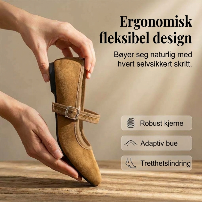 Komfortable ballettsko i semsket PU-skinn med reim