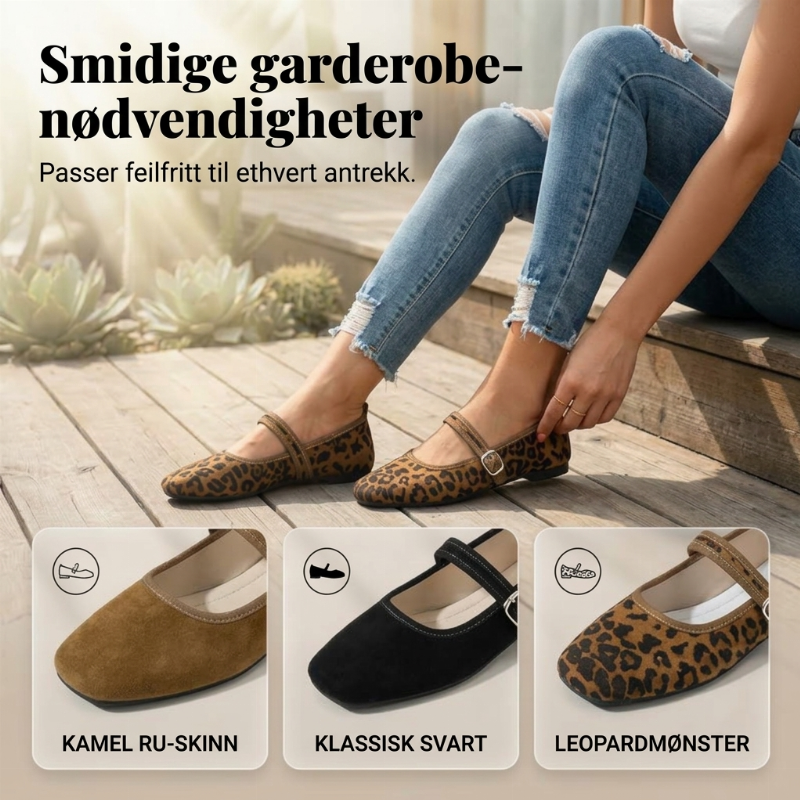 Komfortable ballettsko i semsket PU-skinn med reim