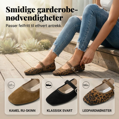 Komfortable ballettsko i semsket PU-skinn med reim