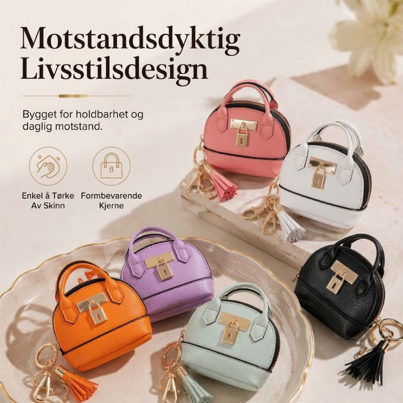 Mini skjelveggveske nøkkelring PU-lær leppestift myntpung