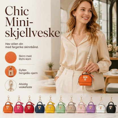 Mini skjelveggveske nøkkelring PU-lær leppestift myntpung