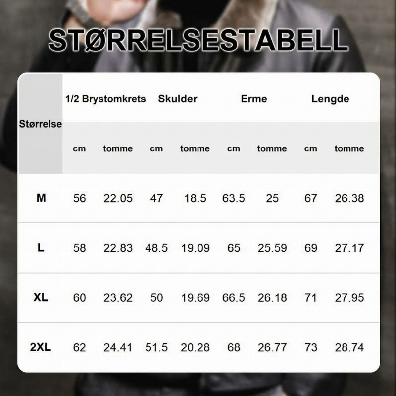 Elegant, varm pelsfôret skinnjakke for menn
