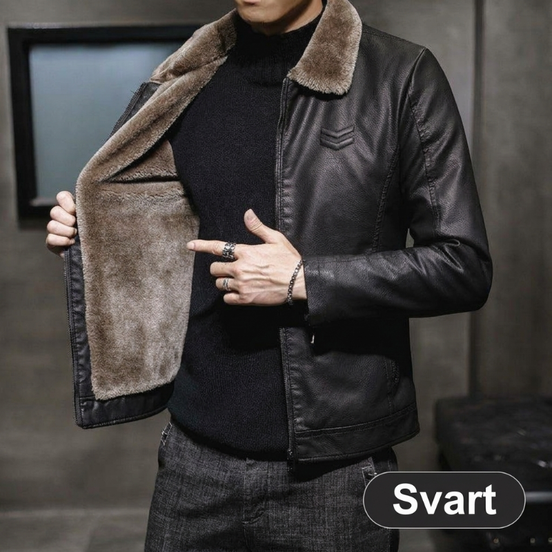 Elegant, varm pelsfôret skinnjakke for menn