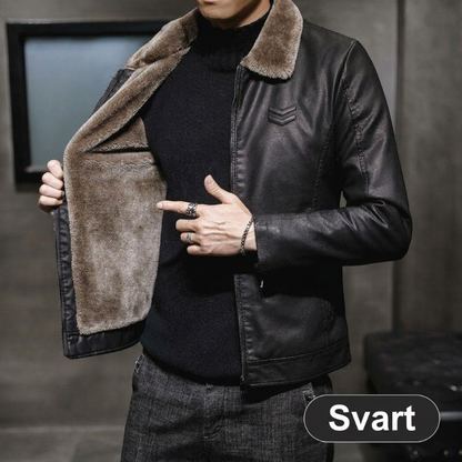Elegant, varm pelsfôret skinnjakke for menn