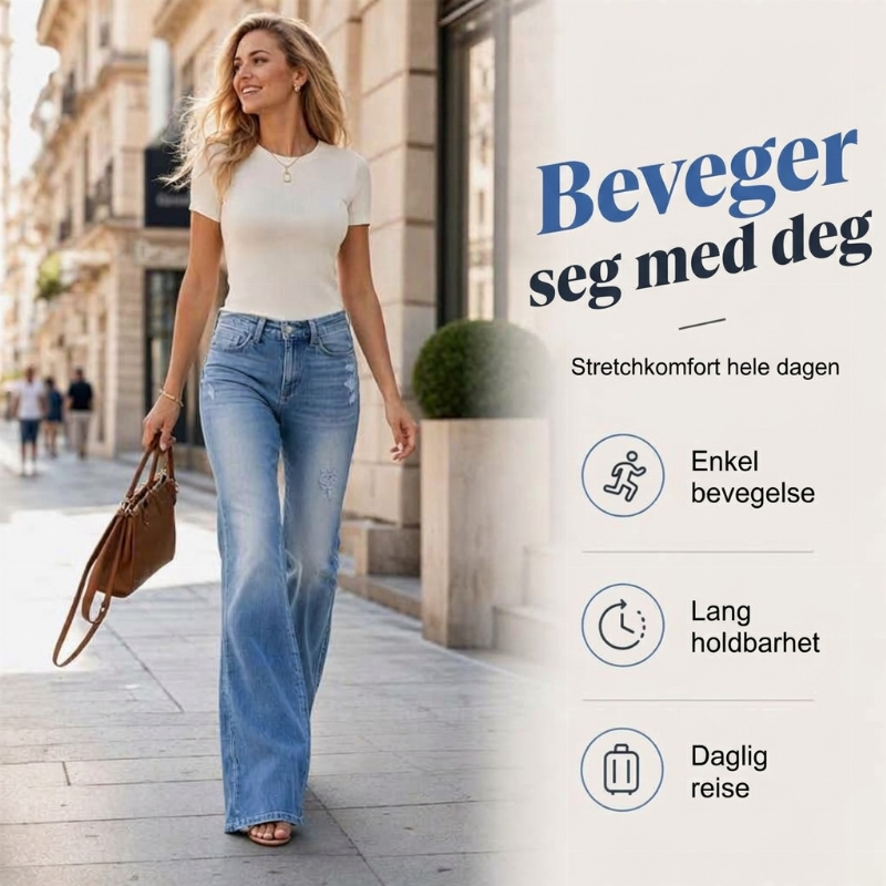 Avslappede høytaljede flare-jeans for kvinner