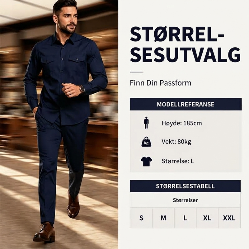 Sett med todelt polyesterskjorte og -bukser for menn