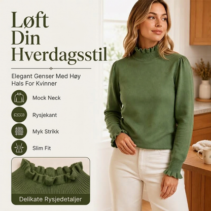 Elegant og koselig strikket topp for kvinner med volangkant