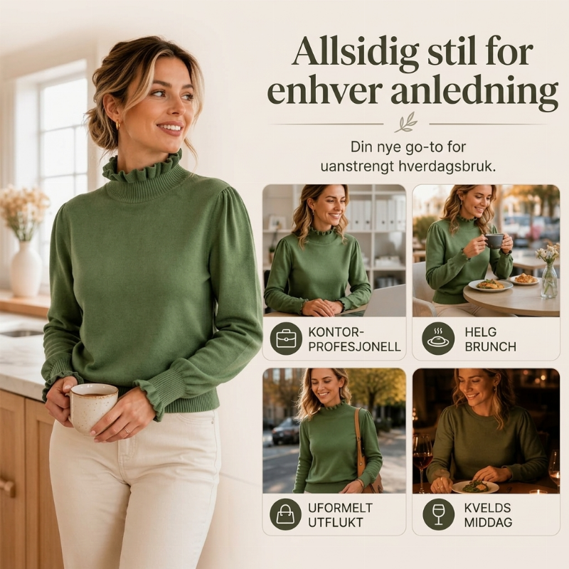 Elegant og koselig strikket topp for kvinner med volangkant