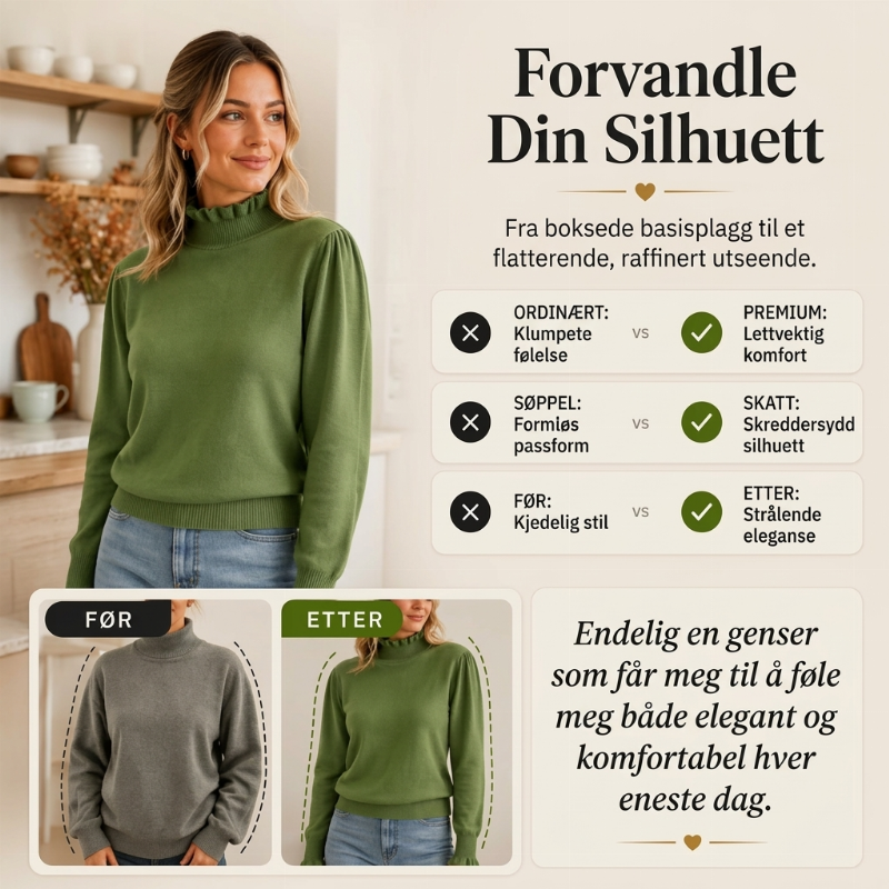 Elegant og koselig strikket topp for kvinner med volangkant