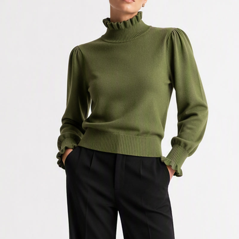 Elegant og koselig strikket topp for kvinner med volangkant