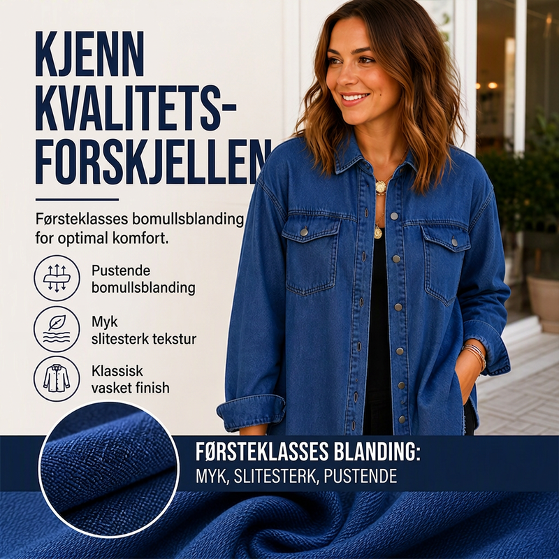 Dames dongerijakke med frynsete kant og vasket utseende