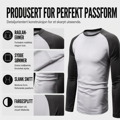 Langermet raglan-T-skjorte for menn med fargeblokkdesign