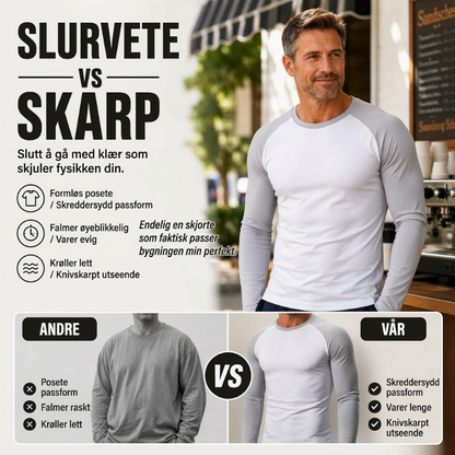 Langermet raglan-T-skjorte for menn med fargeblokkdesign