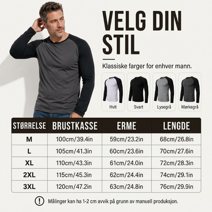Langermet raglan-T-skjorte for menn med fargeblokkdesign