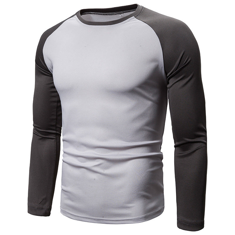 Langermet raglan-T-skjorte for menn med fargeblokkdesign