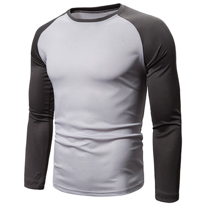 Langermet raglan-T-skjorte for menn med fargeblokkdesign