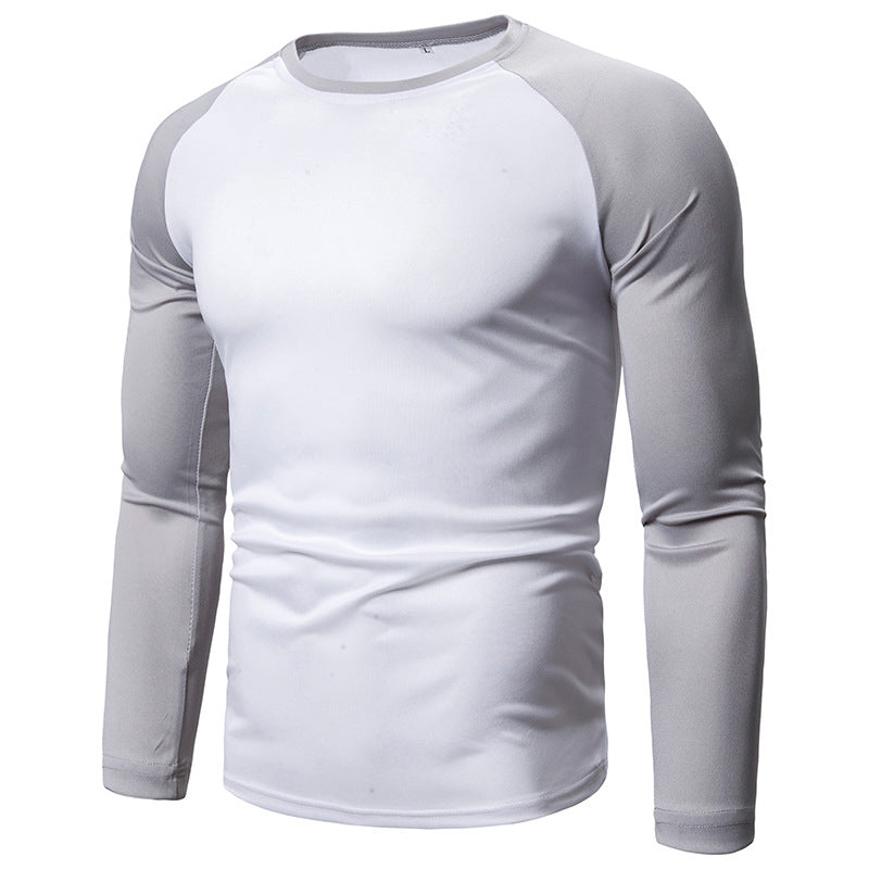 Langermet raglan-T-skjorte for menn med fargeblokkdesign
