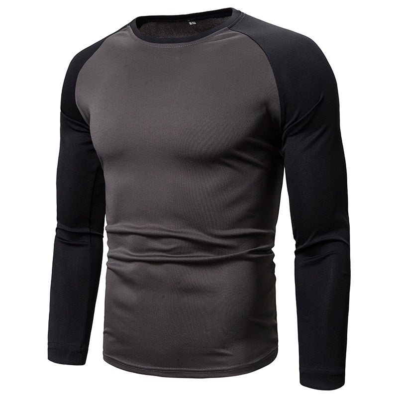 Langermet raglan-T-skjorte for menn med fargeblokkdesign