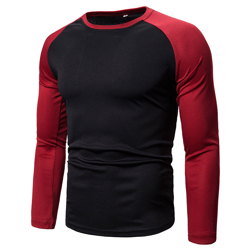 Langermet raglan-T-skjorte for menn med fargeblokkdesign