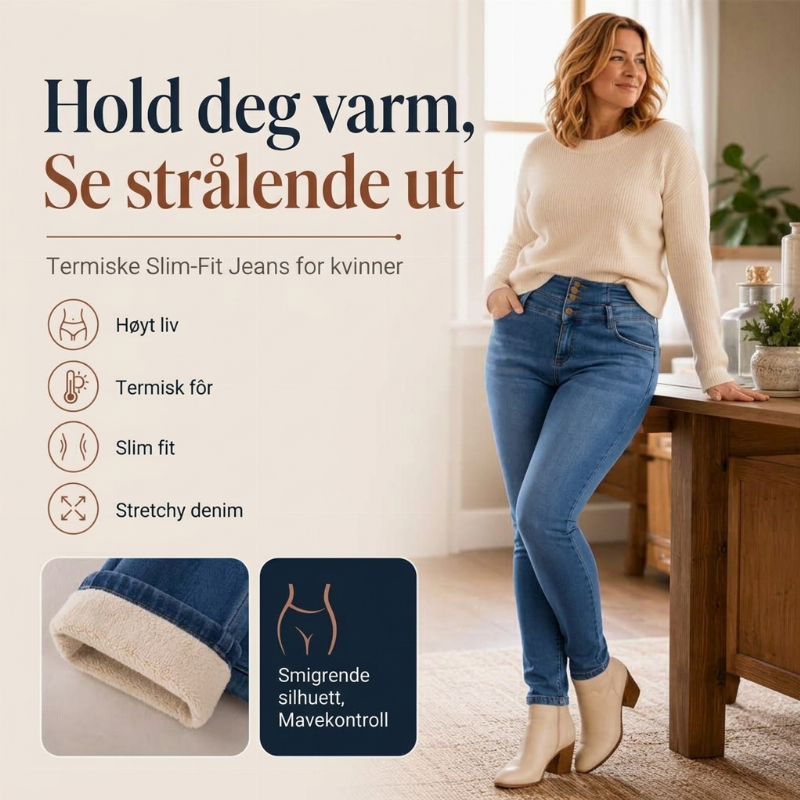 Høytaljede skinny-jeans med varmt fôr til kvinner