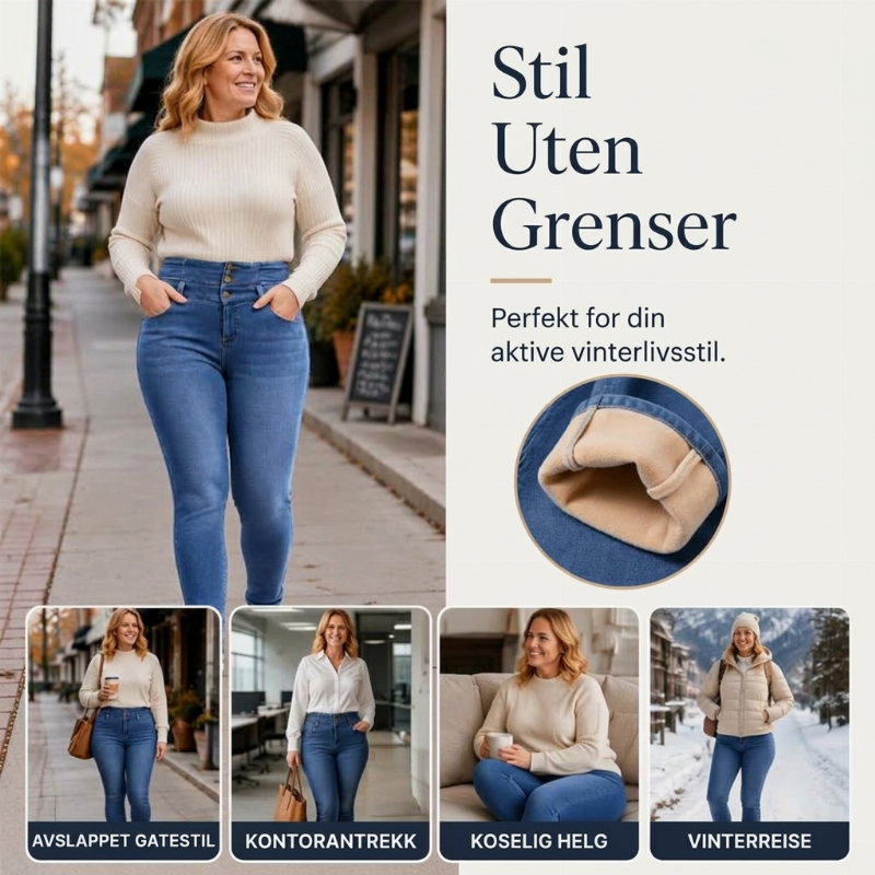 Høytaljede skinny-jeans med varmt fôr til kvinner