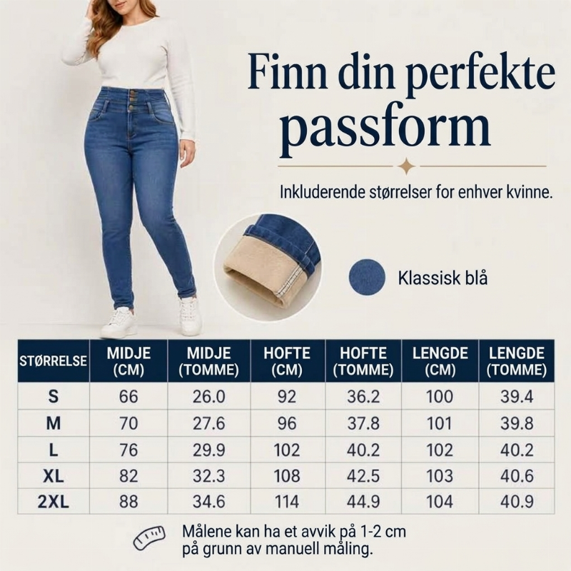 Høytaljede skinny-jeans med varmt fôr til kvinner