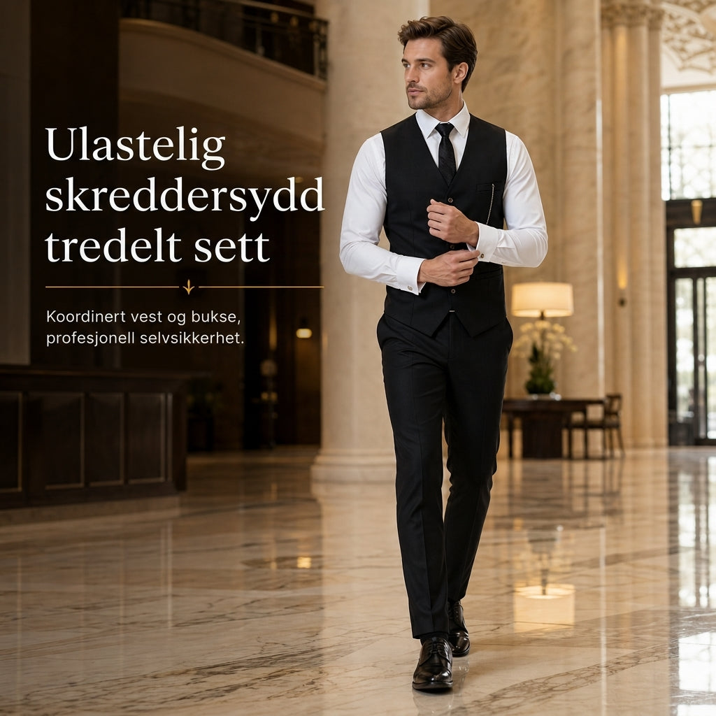 3-delt formelt dressett i slim fit for menn