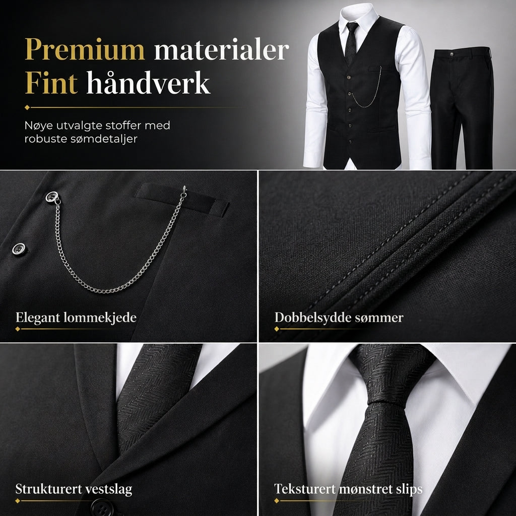 3-delt formelt dressett i slim fit for menn