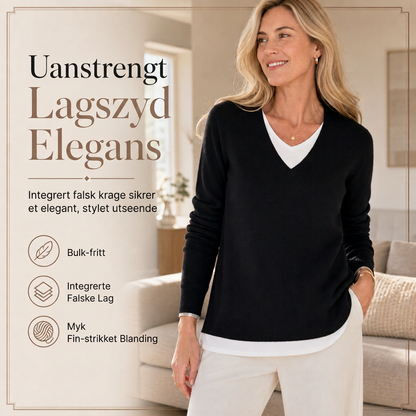 Damelig strikket topp i falsk to-delt design med V-hals