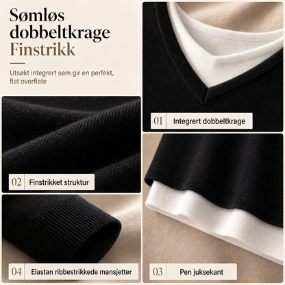 Damelig strikket topp i falsk to-delt design med V-hals