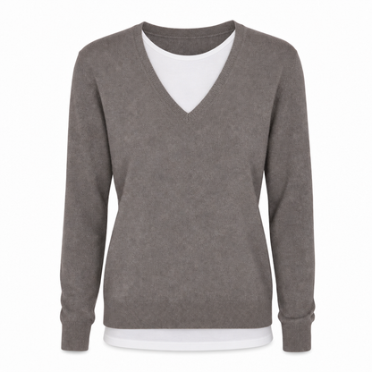 Damelig strikket topp i falsk to-delt design med V-hals